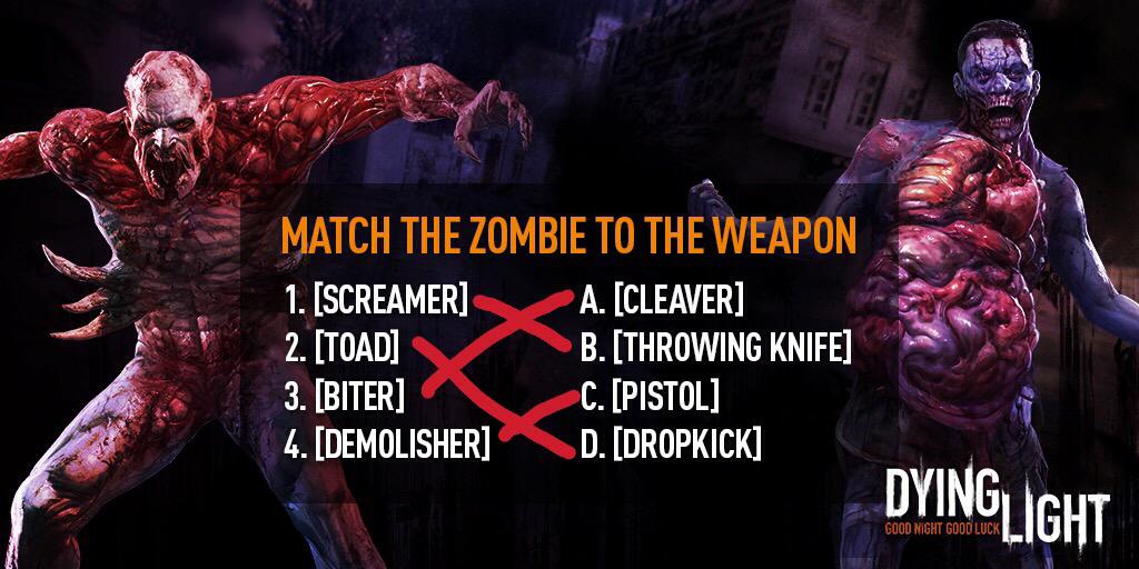 tuberkulose tag på sightseeing Konvertere Dying Light on Twitter: "SURVIVAL STRATEGY POP QUIZ. What'll it be?  http://t.co/oZMi6UmR40" / Twitter