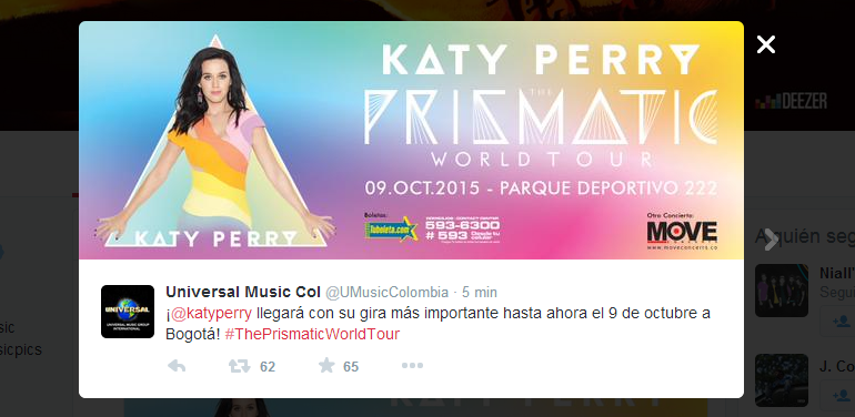 LoversRiva's tweet photo. #RIVAyKATYPERRY Chicos vamos hal concierto¡ :D Gracias @UMusicColombia @katyperry @RivaPopMusic No me lo creo¡ ♥ ♥ ♥ http://t.co/wEm9VDYHBJ