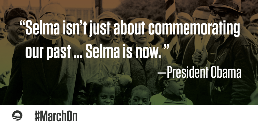 Tune in at 2:35 p.m. ET to watch President Obama speak in Selma, Alabama: ofa.bo/c3Hx #MarchOn