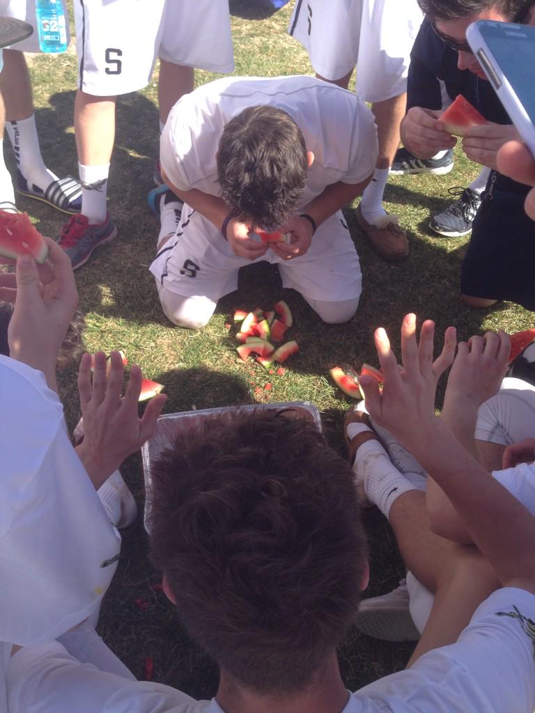 SkylinelaxSLC's tweet photo. Watermelon eating contest. 4 way tie between @MartyFlyyy @LaneKadish12 @benparker_22 and @DaxLowe http://t.co/B9tKznl6TN