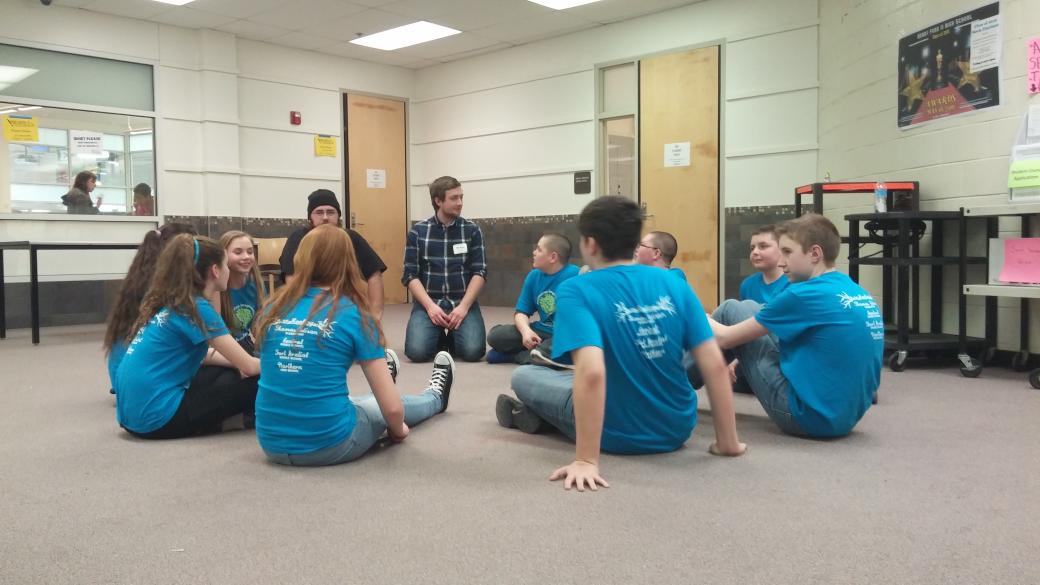MsBrown_CMS's tweet photo. Central's and Fort Gratiot's DI teams playing games together while they wait for the awards ceremony #1PHASD http://t.co/Vrgjgwp48E