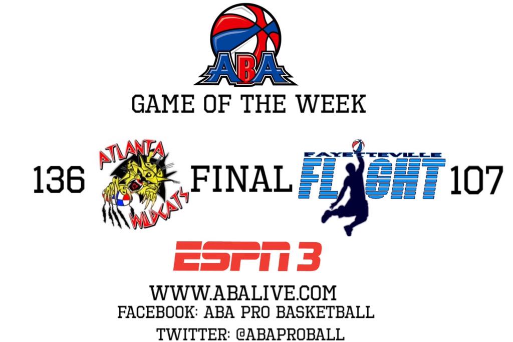 ABAProBall's tweet image. The Atlanta WildCats defeat the Fayetteville Flight Basketball tonight on #ESPN3 for the final #ABAGameOfTheWeek