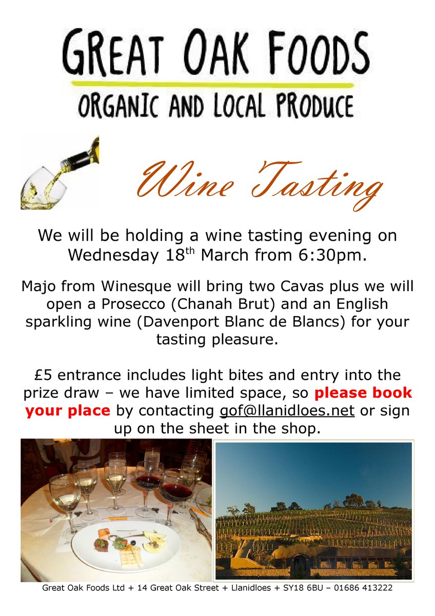Do you want to taste our Biodynamic cavas?? 18th March from 6.30 pm at GREAT OAK FOODS in Llanidloes.