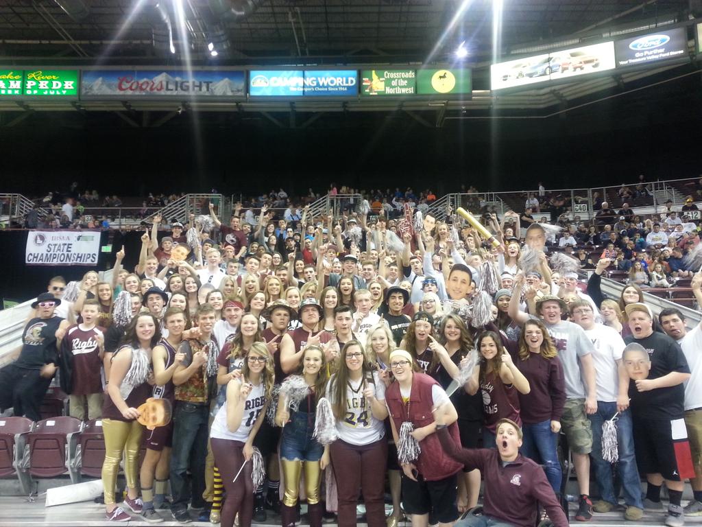 RirieBulldogsAD's tweet photo. Rigby student section at 4A State Championship game. #IDPreps @RHSTrojans http://t.co/fdHEFoUo1G
