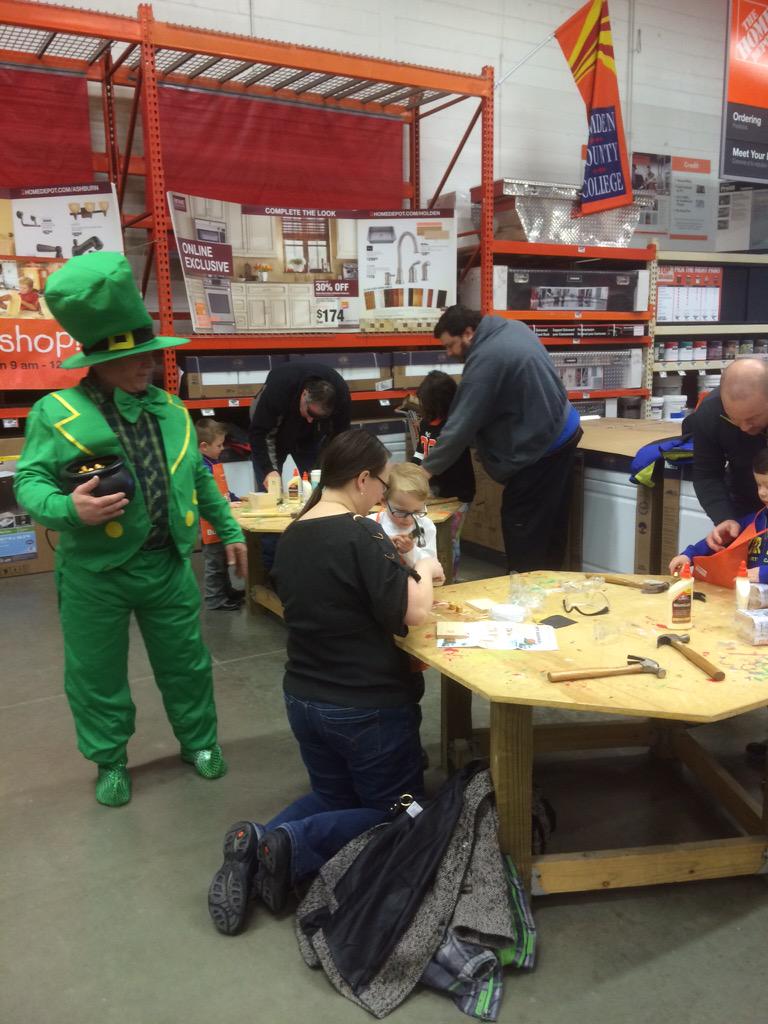 Depotdoll's tweet photo. TY to Bill DH 26 for dressing up today for our kids work shop ... the  kids loved him with his "pot of gold" candy. http://t.co/bk3gE19DP3
