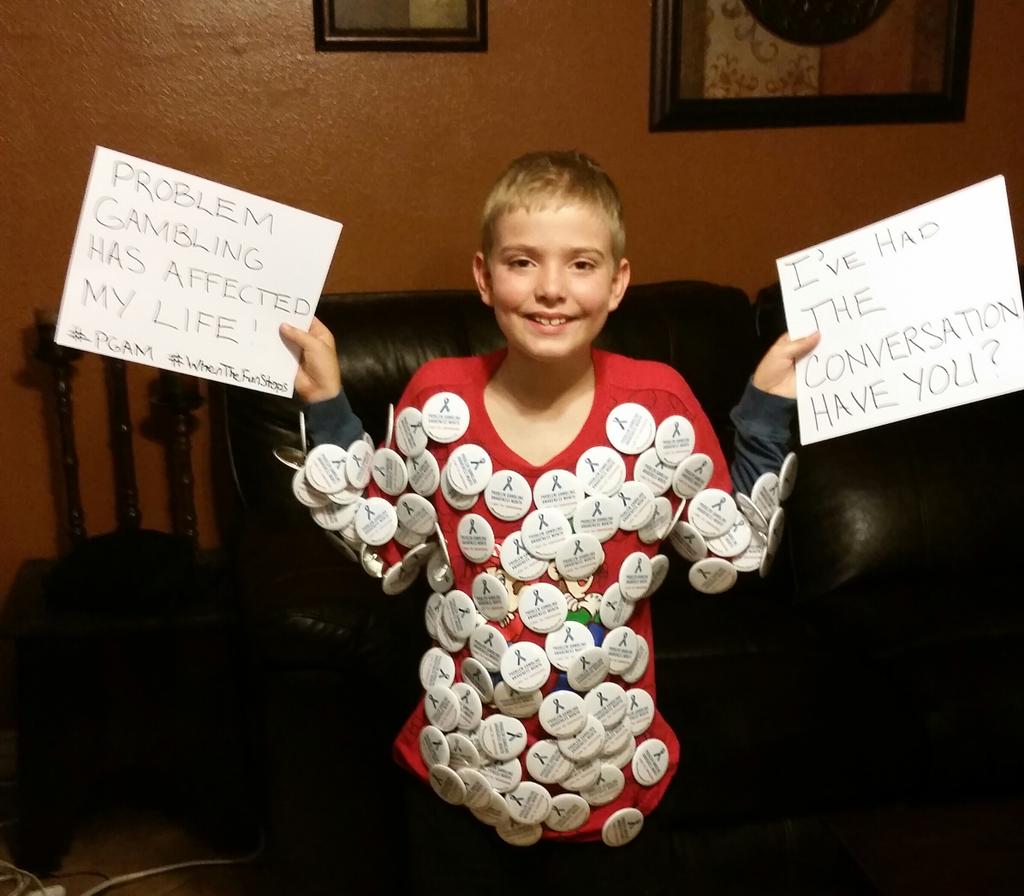 MrsAmberCape's tweet photo. My little advocate came up with his way to promote #pgam.  #whenthefunstops #nevadacouncil #problemgamble http://t.co/PnkuOJLkrJ