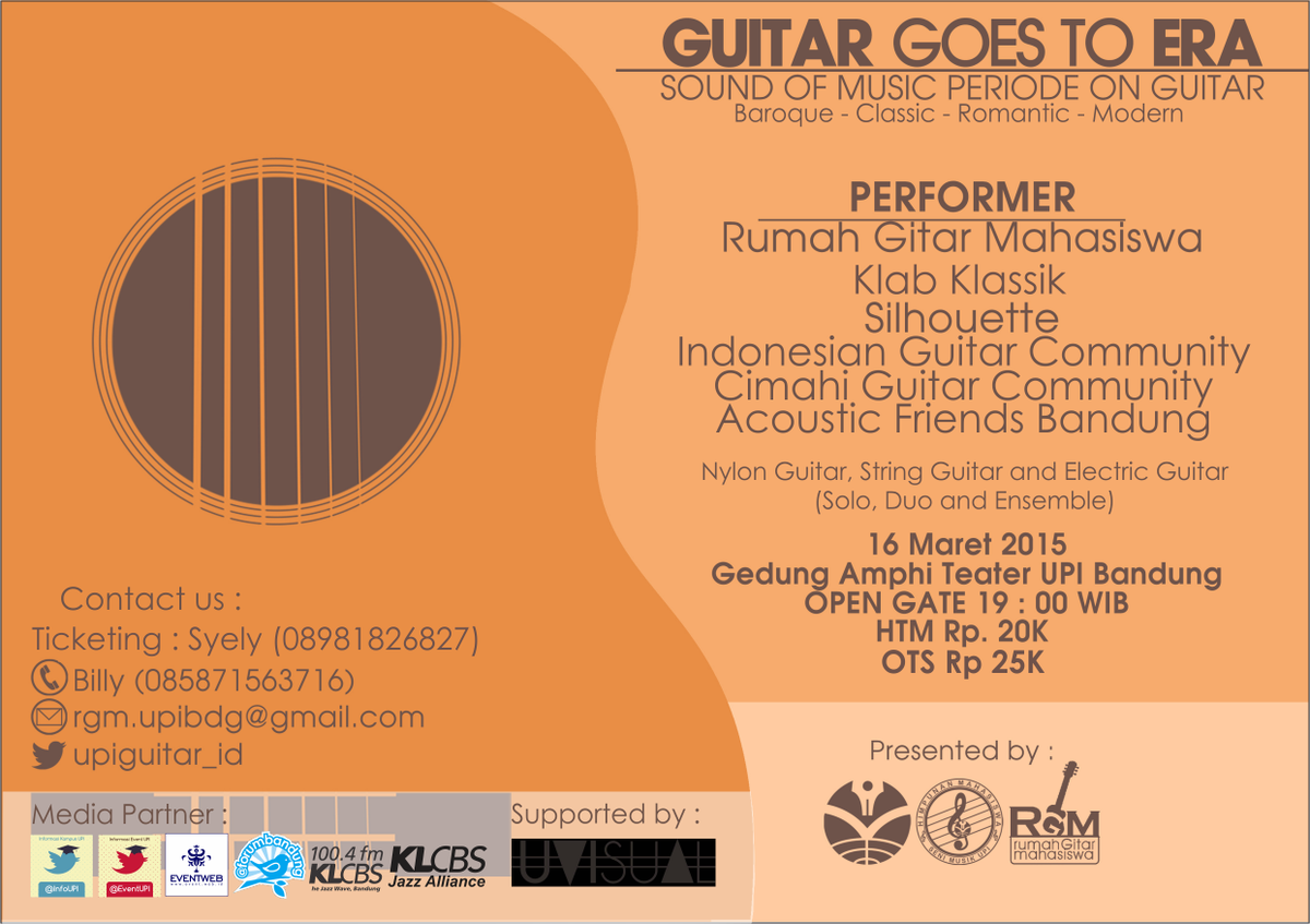 GUITAR GOES TO ERA | Senin,16 Maret 2015 | 19.00-end | Gd. Amphitheater UPI | Syely (08981826827) <a href="/upiguitar_id/">RGM UPIbdg</a>