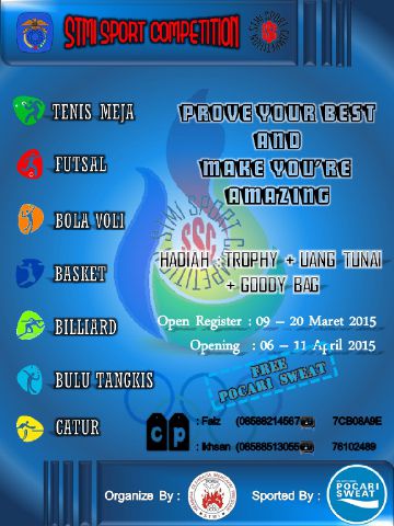 STMI Sport Competition 2015. Yuk civitas kampus untuk segera daftar dan tunjukan bakat kalian. <a href="/HMMBI_STMI/">B</a> <a href="/KSRSTMI/">KSR STMI</a>