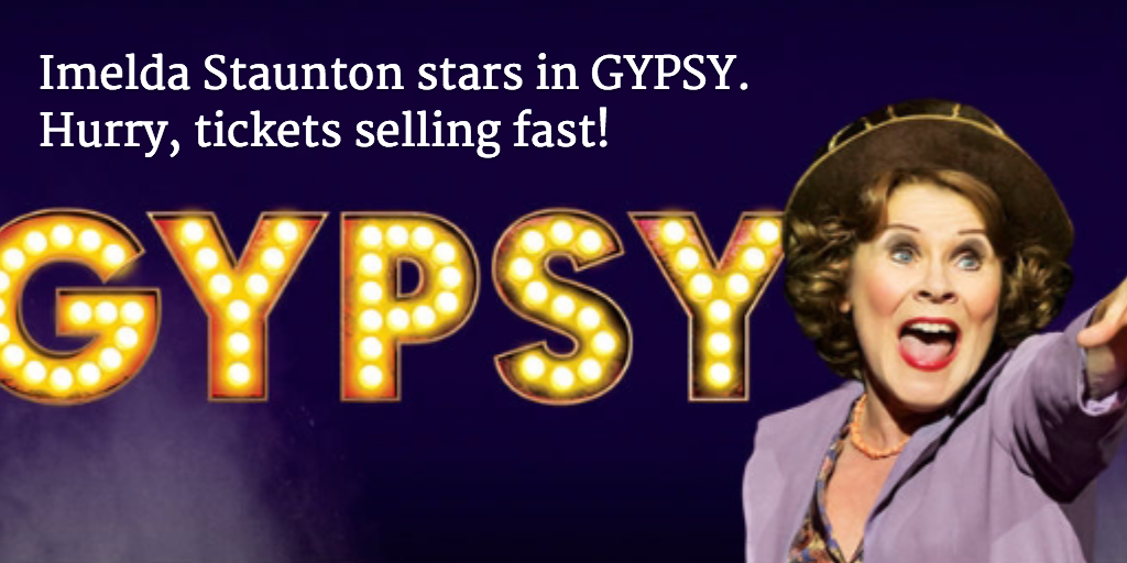 theatre_direct's tweet photo. Imelda Staunton stars in GYPSY.
Hurry, tickets won't last!
https://t.co/9wSTjXONcx http://t.co/sAjoY4kaSm