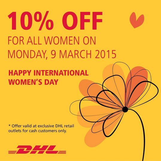 DHLAfrica's tweet photo. DHL Africa has a 10% discount on cash shipments sent on Monday 9 March 2015, only for women. T&amp;C's apply #DHLDelivers http://t.co/JbaKiw6eHK