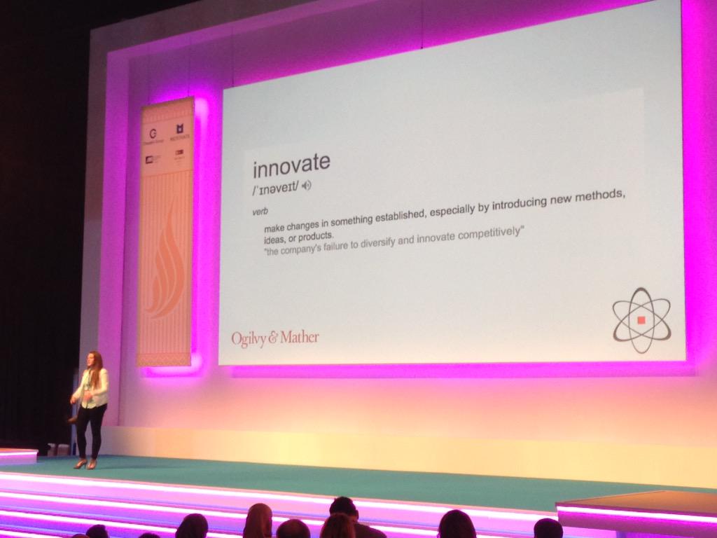 lathamsteve's tweet photo. Amazing speaker! Gemma Milne #ogilvy Innovate or die. Yes yr your client AND internally #lynxcreatetomorrow http://t.co/6QQhhQ15bC