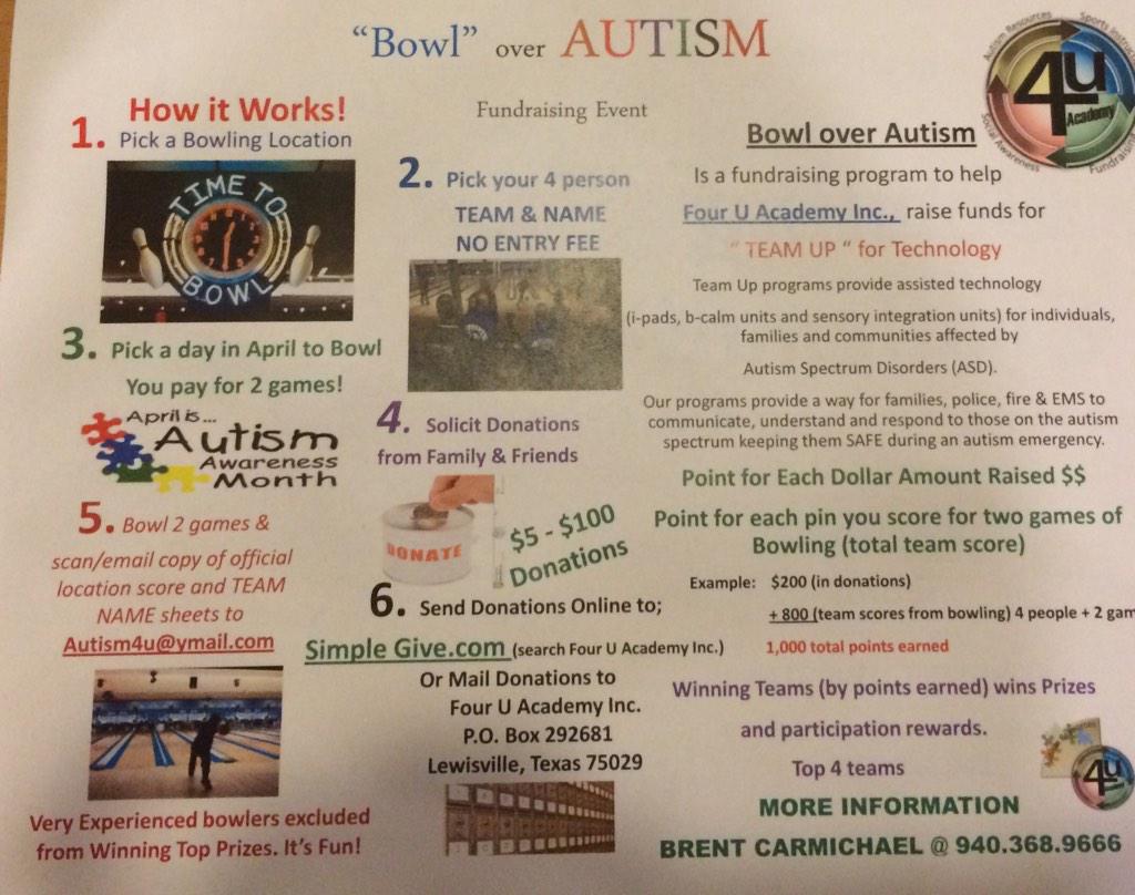 Autism4U's tweet photo. COMING IN APRIL.. Bowl over AUTISM.. Fundraiser .. anybody anywhere can participate!!  team up for technology #autism http://t.co/dlXx5NFNT5