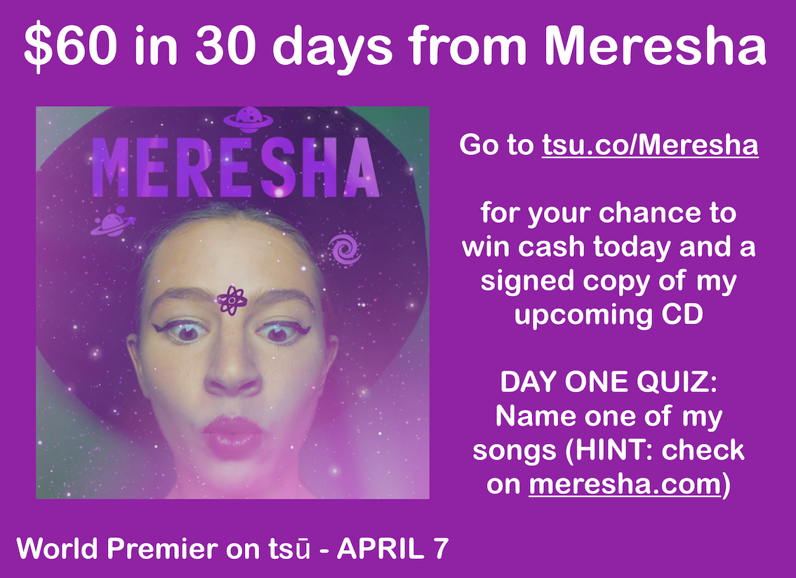 Mereshas's tweet photo. Debuting my new EP one April 7 - the 1st World Premier on #tsu.  Giving away $60 to celebrate: http://t.co/3miSzY8MRp http://t.co/FruzQ7Hh5p