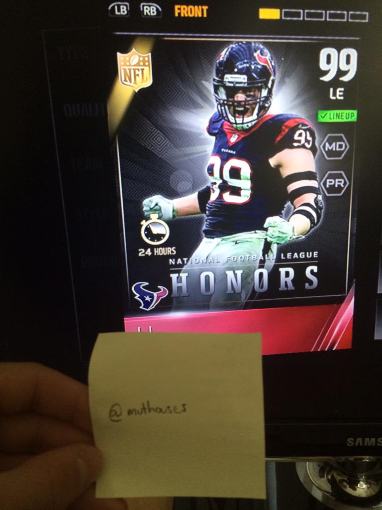 muthouses's tweet photo. GIVEAWAY: this 99 JJ Watt! Ends at 100 followers! Good luck! http://t.co/f8bC1OkVVF