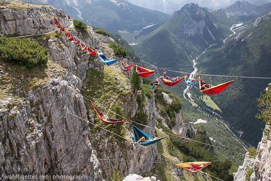 Hammocks hanging 100s of feet above the Italian Alps. Would u?