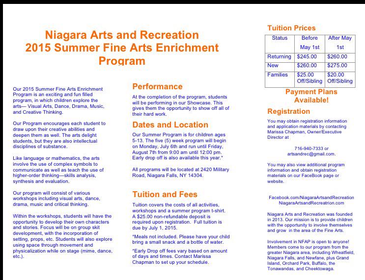 Register Now! Niagaraartsandrecreation.com