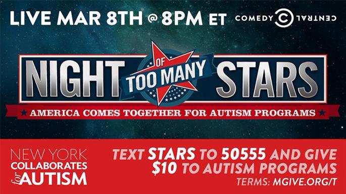 TY @ComedyCentral & #NightOfTooManyStars for helping w/#autism programs & #autismawareness! #StarsForAutism