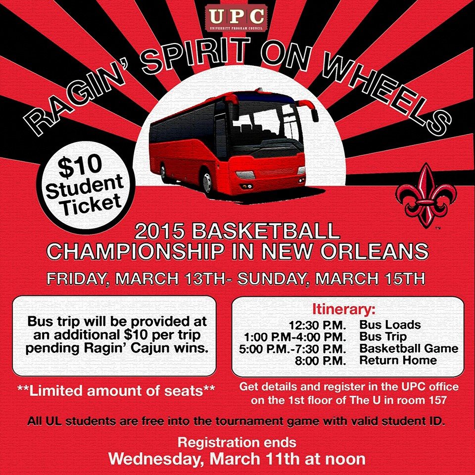 ULFirstYear's tweet photo. Join @UL_UPC in supporting @Cajunbasketball at the @SunBelt Tournament in #NOLA #Cajunsof2018 #GeauxCajuns http://t.co/gXjjlnBRBj