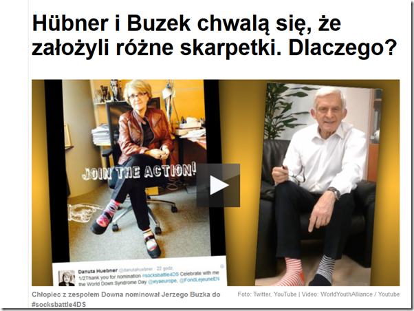 Różne skarpetki - zespoldowna.info/?p=19165 #DanutaHubner #JerzyBuzek #KoloroweSkarpetki #ZespółDowna