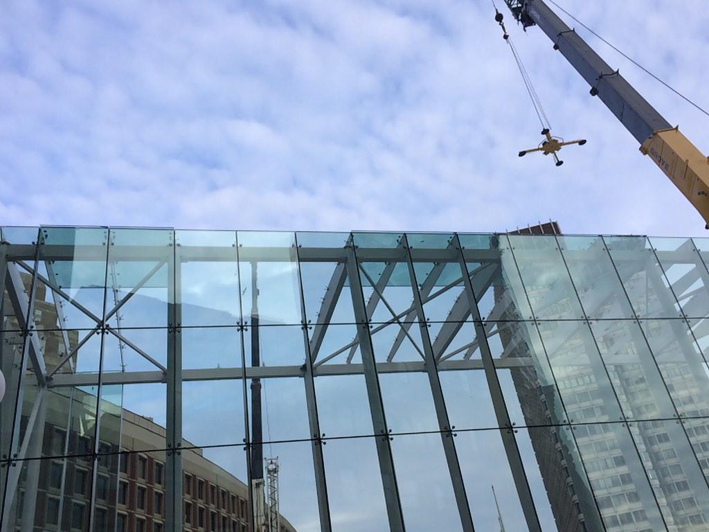 Glass roof has now begun on the new #MBTA #GovCenter headhouse!! A little too late for #Snowmageddon2015. #Boston