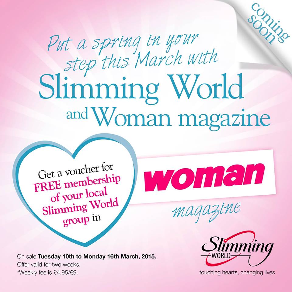 SWHeather's tweet image. Out tomorrow #Woman mag #free membership voucher and springtime #SlimmingWorld menu planner. save £s lose lbs