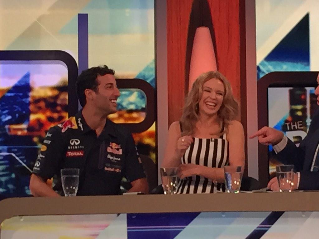 danielricciardo's tweet photo. “@kylieminogue: Hey @danielricciardo ... Now EVERYONE wants me to get your autograph!!! #lineuppeople!!! http://t.co/lKq45dOdQn” 😩😩 haha!