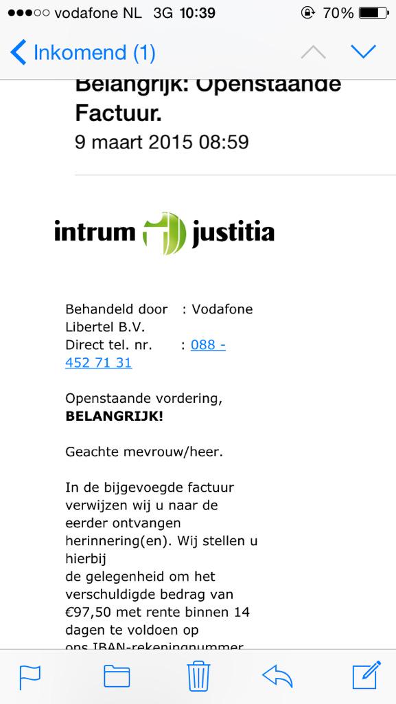 Valse mail in omloop #vodafone wees gewaarschuwd..