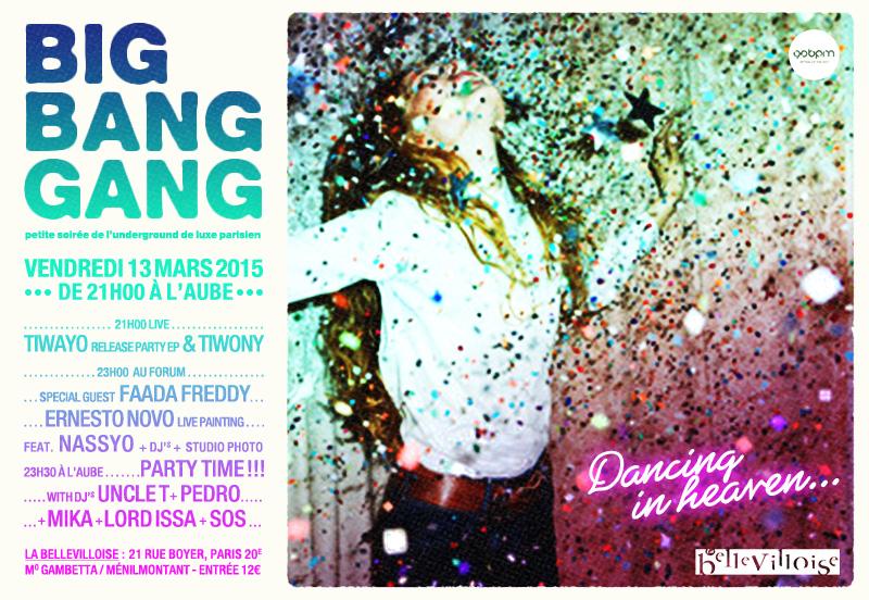 Rdv vendredi 13 mars pour la <a href="/BBGPARTY/">BigBangGang</a> à @LaBellevilloise avec dj's <a href="/UncleTex/">tex lacroix</a> <a href="/PedroLeDj/">Pedro Le Dj</a> <a href="/DjMikaSega/">DjMikaSega</a> <a href="/DeejaySoS/">DJ SOS AkA SOS MONEY</a> &amp; me