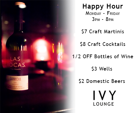 ivycincinnati's tweet photo. The all-new IVY Lounge Happy Hour is Monday - Friday 3pm - 8pm. #happyhour #Cincinnati http://t.co/t2w8dZJWLL