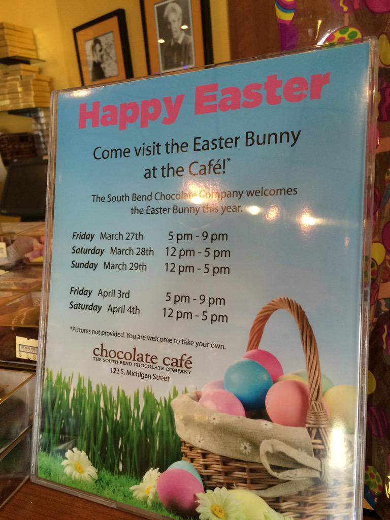 SBChocolate's tweet photo. Bring the kids to get a picture with the #Easter bunny! #SouthBend #shoplocal http://t.co/92vVYIdvZh