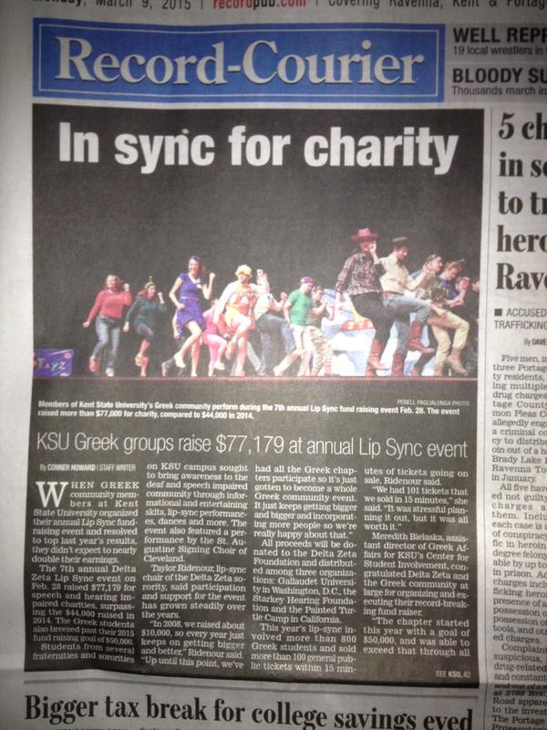 DZRegionV's tweet photo. More coverage for @KSU_DeltaZeta's @DZGKlipsync, raising $77K for @DeltaZetaNatl philanthropies! Thanks @RecordPub! http://t.co/psZhOjGveZ
