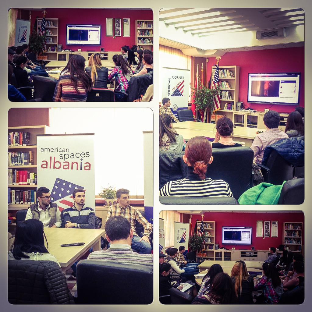 <a href="/actirana/">AmericanCornerTirana</a> hosts the viewing of the #GISTTechConnect webchat, with university students interested in entrepreneurship.