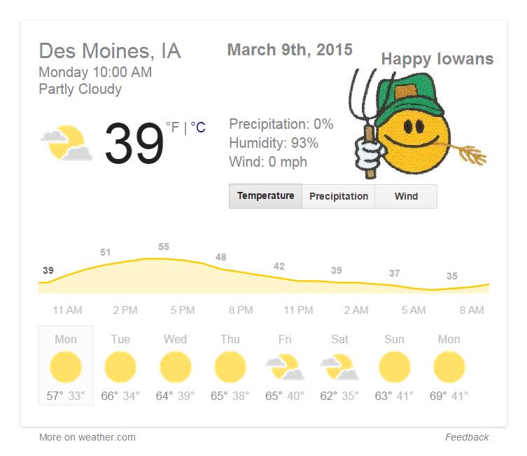 Look at the weather we have in Des Moines, Iowa. FINALLY!!! :-)
