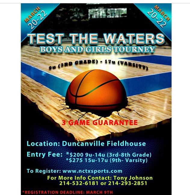 TEST THE WATERS March 20-22
Location: Bob Knight Fieldhouse  #MustangNation #WGID #checktheresume