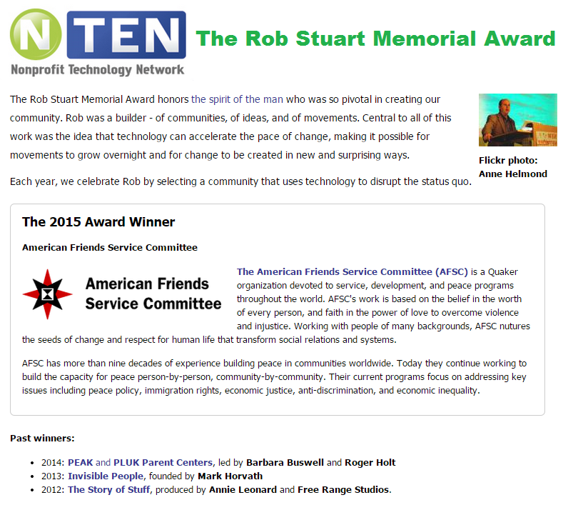 bph's tweet image. Congratulations! American Friends Service Committee @afsc_org received 2016 @NTENorg Rob Stuart Memorial Award #15NTC