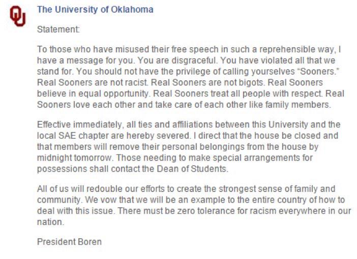 Proud to be a Sooner &amp; praying for the men of SAE at OU, that the ones who participated become better men b/c of it