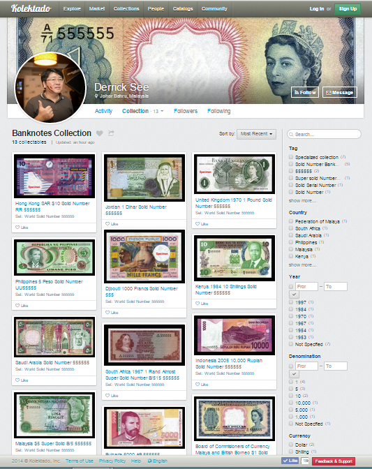 Kolektado's tweet photo. New Wonderful Solid Serial Number Banknotes . 
Derrick See Collection. http://t.co/KNK7OdR73x
Solid Numbers 555555 http://t.co/swTUiYasQj