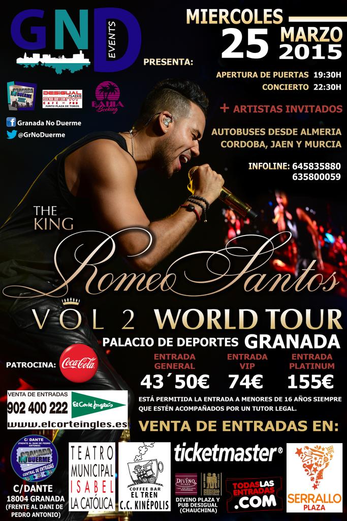 GrNoDuerme's tweet photo. Sorteo de 2 entradas generales para el concierto del año ROMEO SANTOS EN GRANADA entre todos los RT #TweetSorteo 🎫🙌🎫🙌 http://t.co/yEBRFvH7TW