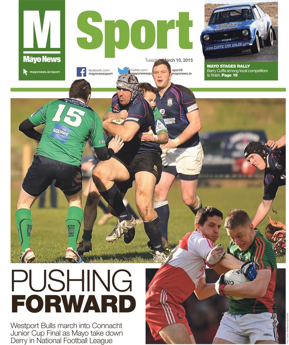 mayonewssport's tweet photo. Here's the front of tomorrow's supplement featuring Junior Cup finalists @westport_rfc and @MayoGAA #mayogaa #bulls http://t.co/ih219yXmjO