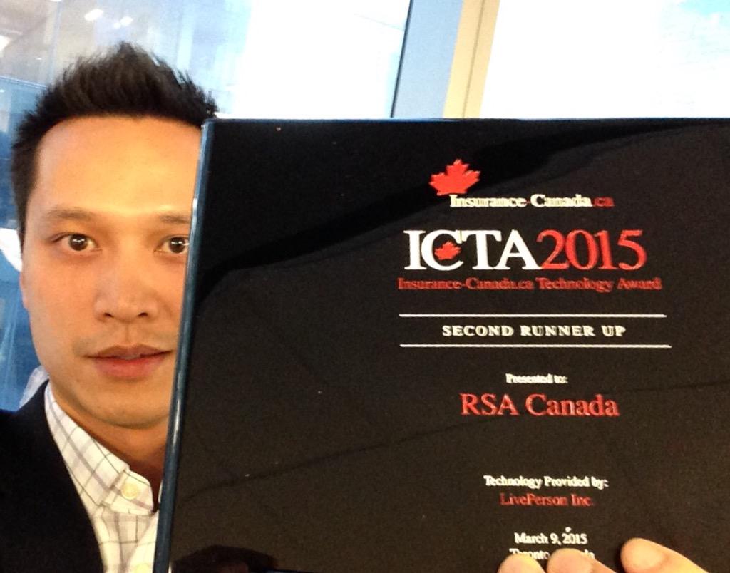 BryanMoIns's tweet photo. Thanks #ICTC2015 for the 2nd runner up award and to our IT &amp; business teams that made Live Chat for brokers happen! http://t.co/VCbRXA4r1r