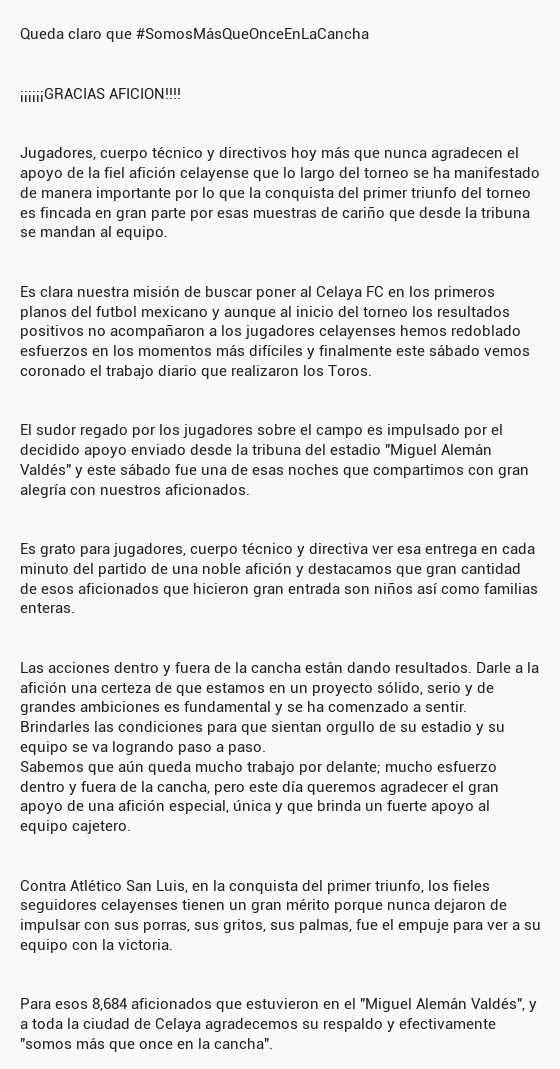 clubcelayafc's tweet photo. Queda claro que #SomosMásQueOnceEnLaCancha

¡¡¡¡¡¡GRACIAS AFICION!!!!

Jugadores, cue... http://t.co/ZFQCSWSW37