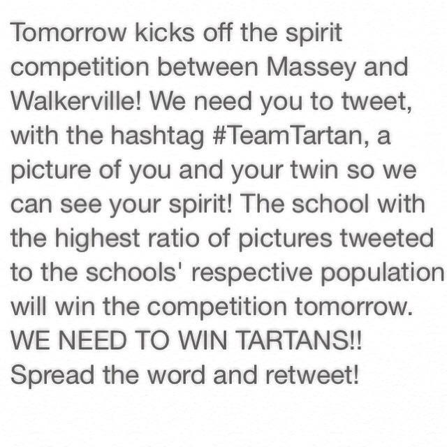 alliebachtold's tweet photo. #TeamTartan get hyped Walkerville we have to win this spirit challenge!!! http://t.co/ahNsD99JHC