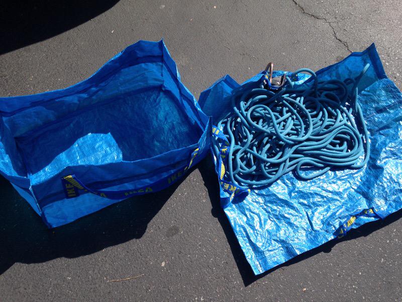 Eduardo Baraf on X: Emily made our Lead Climbing rope bag out of two .25$  #IKEA shopping bags. Took 15min. Awesome #rockclimbing #DIY !!   / X