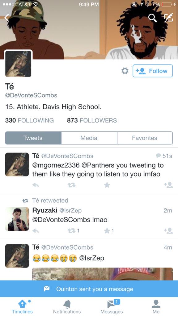 IDontSlander's tweet photo. @devontescombs what's your secret. Gained lots of followers quick http://t.co/FhZTAAusrW