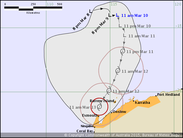 ABCemergency's tweet photo. #WAcyclone watch issued for Port Hedland to Ningaloo, inc Karratha, Onslow &amp; Exmouth http://t.co/esM3qKBs26 http://t.co/cWBnCY9IYA