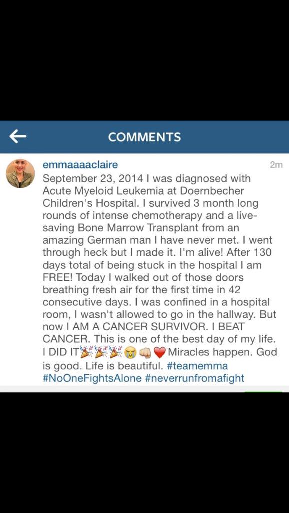 Oregon6Asmack's tweet photo. LADIES AND GENTLEMEN!!! I have some great news of Emma! #teamemma  she is now Cancer free! http://t.co/J8PPfYQdhb