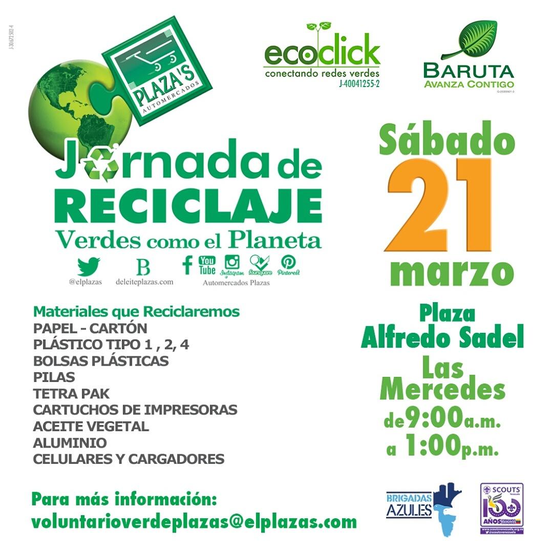 Sábado 21, Plaza Sadel, 9am a 1pm, trae tus residuos <a href="/EcoClickve/">EcoClick Venezuela</a> <a href="/elplazas/">Automercados Plazas</a> <a href="/BrigadasAzules/">Brigadas Azules</a> <a href="/scoutsvenezuela/">Scouts de Venezuela</a> #recicla