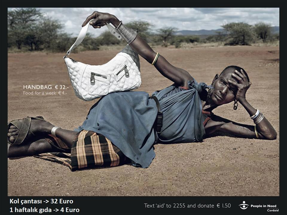 Resimdeki çanta 32 Euro, manken Kenyalı Elisabeth''ın 1 haftalık gıdası 4 Euro. Detaylar cokgezenadam.com/afrika-farkli-…