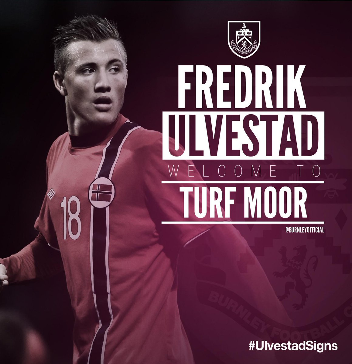 BurnleyOfficial's tweet photo. Retweet this and send us your messages to welcome our new recruit to Turf Moor! #UlvestadSigns http://t.co/MzC0QwBrtu