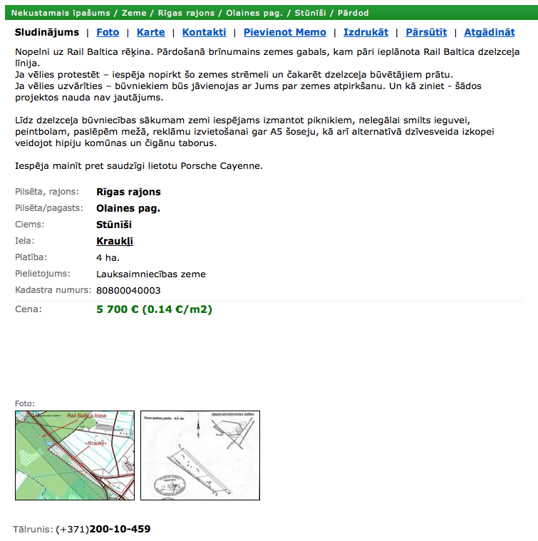 Scmic's tweet image. Rail Baltica ietekmē sākuši dzimt fantastiski zemes pārdošanas sludinājumi ss.lv/msg/lv/real-es… #RailBaltic